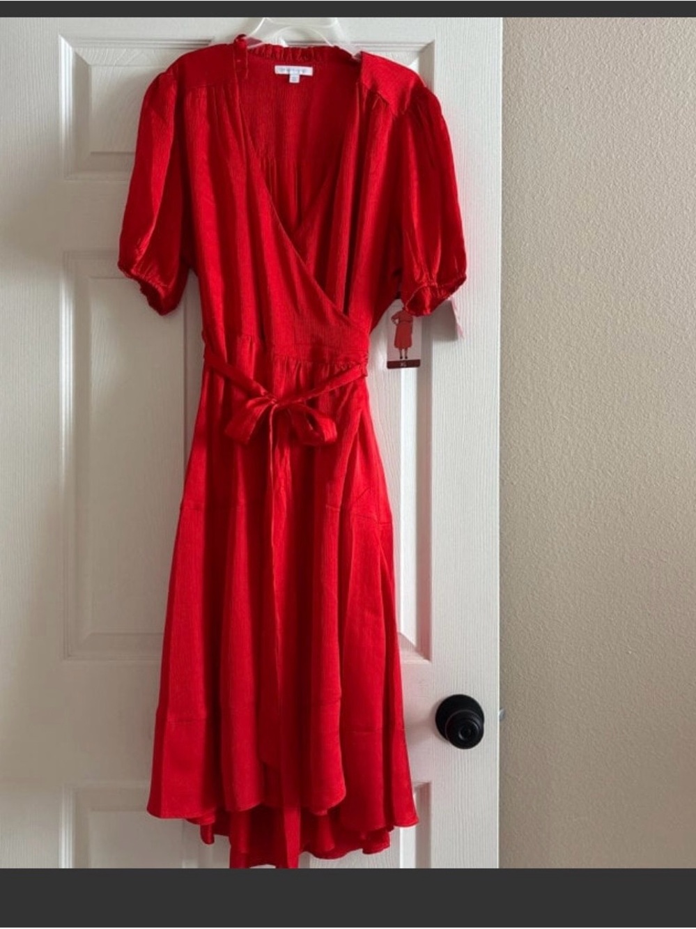 Draper James Bright Red Wrap Dress with Tie Waist